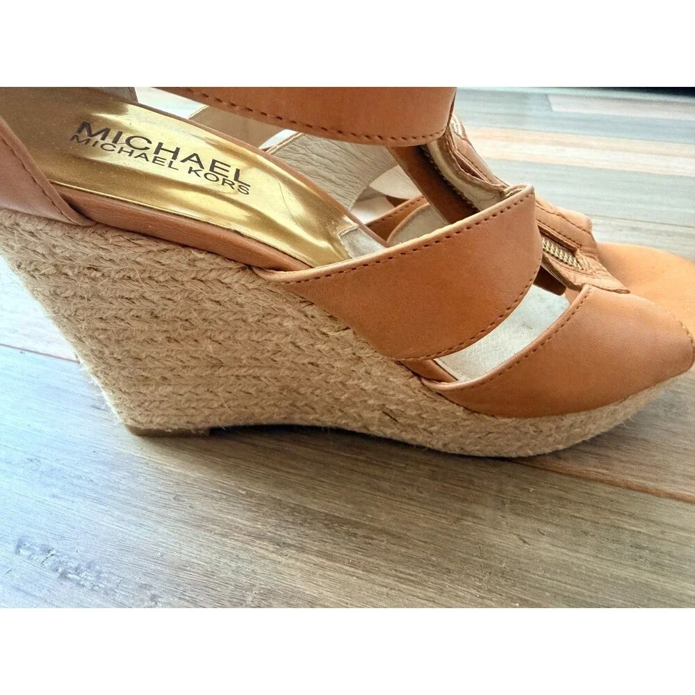 Michael Kors Damita Leather Espadrille Wedge Sandals Classic 9 М
